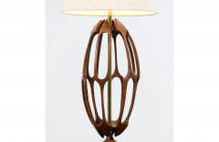 Mid Century Modern Sculpted Walnut with Brass Accent Table Lamp - 2520138