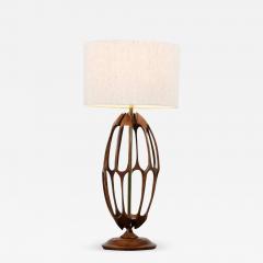 Mid Century Modern Sculpted Walnut with Brass Accent Table Lamp - 2522193