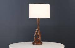 Mid Century Modern Sculpted Wood Brass Table Lamp by Lighthouse Co  - 3725778