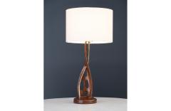 Mid Century Modern Sculpted Wood Brass Table Lamp by Lighthouse Co  - 3725780