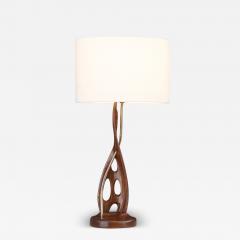 Mid Century Modern Sculpted Wood Brass Table Lamp by Lighthouse Co  - 3728098