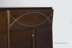 Mid Century Modern Sculptural Walnut Inlaid Brass Credenza - 237173