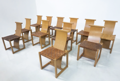 Mid Century Modern Set of 12 Wood and Leather Chairs Italy 1950s - 3416727