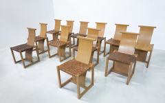 Mid Century Modern Set of 12 Wood and Leather Chairs Italy 1950s - 3416729