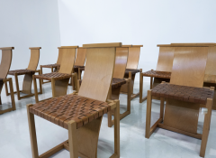Mid Century Modern Set of 12 Wood and Leather Chairs Italy 1950s - 3416730