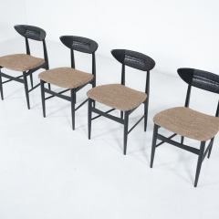 Mid Century Modern Set of 4 Chairs by Hans Wegner Black Wood and Rope Denmark - 3893531