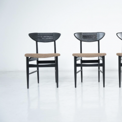 Mid Century Modern Set of 4 Chairs by Hans Wegner Black Wood and Rope Denmark - 3893534