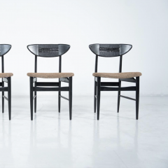 Mid Century Modern Set of 4 Chairs by Hans Wegner Black Wood and Rope Denmark - 3893535