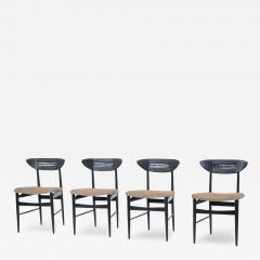 Mid Century Modern Set of 4 Chairs by Hans Wegner Black Wood and Rope Denmark - 3895643