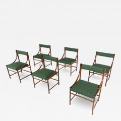 Mid Century Modern Set of 6 Armchairs Wood and Fabric Italy 1960s - 4101445