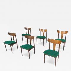 Mid Century Modern Set of 6 Chairs Wood and Fabric Italy Original Upholstery - 4618887