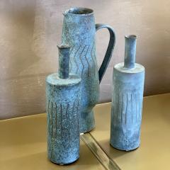 Mid Century Modern Set of Two Italian Light Blue Ceramic Bottles One Carafe - 2315498