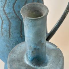 Mid Century Modern Set of Two Italian Light Blue Ceramic Bottles One Carafe - 2315501