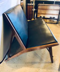 Mid Century Modern Settee or Loveseat in Black Vinyl - 2975668