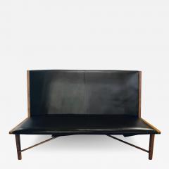 Mid Century Modern Settee or Loveseat in Black Vinyl - 2988322