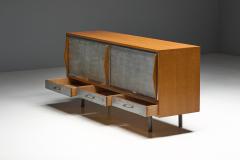 Mid Century Modern Sideboard with Hammered Metal Fa ade France 1960s - 4353124