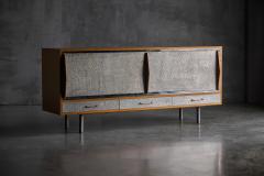 Mid Century Modern Sideboard with Hammered Metal Fa ade France 1960s - 4353131