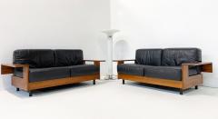 Mid Century Modern Sofa in Black Leather Wood - 2990559