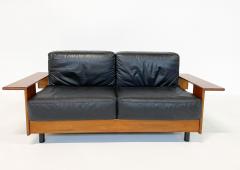 Mid Century Modern Sofa in Black Leather Wood - 2990561