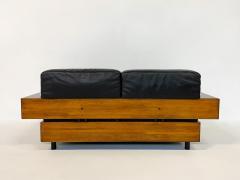 Mid Century Modern Sofa in Black Leather Wood - 2990562