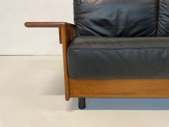 Mid Century Modern Sofa in Black Leather Wood - 2990565