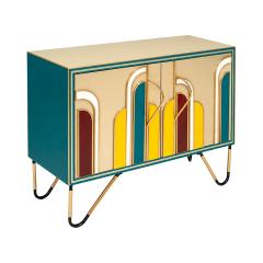 Mid Century Modern Solid Wood and Colored Glass Italian Sideboar - 4744613