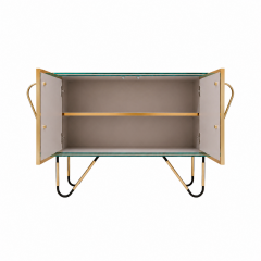 Mid Century Modern Solid Wood and Colored Glass Italian Sideboar - 4744618
