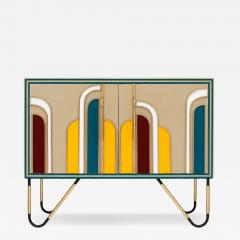 Mid Century Modern Solid Wood and Colored Glass Italian Sideboar - 4745767