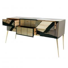 Mid Century Modern Solid Wood and Colored Glass Italian Sideboard - 1019320