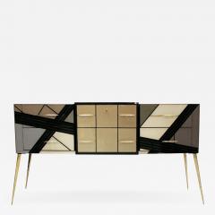 Mid Century Modern Solid Wood and Colored Glass Italian Sideboard - 1022304