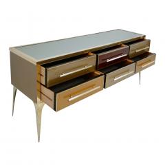 Mid Century Modern Solid Wood and Colored Glass Italian Sideboard - 1888474