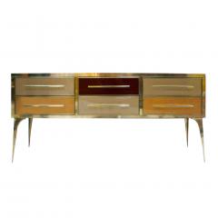 Mid Century Modern Solid Wood and Colored Glass Italian Sideboard - 1888477