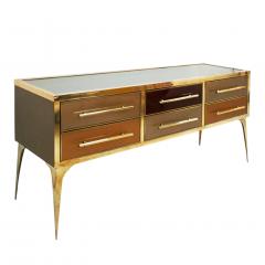 Mid Century Modern Solid Wood and Colored Glass Italian Sideboard - 1888478