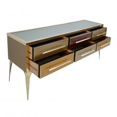 Mid Century Modern Solid Wood and Colored Glass Italian Sideboard - 1888479