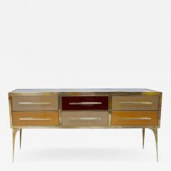 Mid Century Modern Solid Wood and Colored Glass Italian Sideboard - 1892146