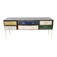 Mid Century Modern Solid Wood and Colored Glass Italian Sideboard - 2087818