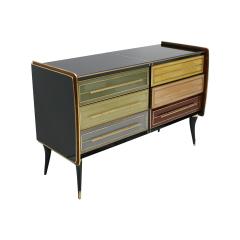 Mid Century Modern Solid Wood and Colored Glass Italian Sideboard - 2087877