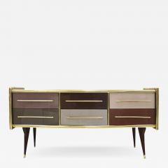 Mid Century Modern Solid Wood and Colored Glass Italian Sideboard - 2417215
