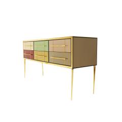 Mid Century Modern Solid Wood and Colored Glass Italian Sideboard - 2558344