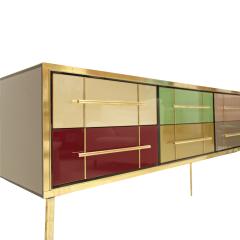 Mid Century Modern Solid Wood and Colored Glass Italian Sideboard - 2558349