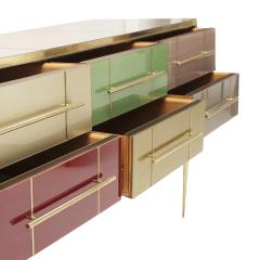 Mid Century Modern Solid Wood and Colored Glass Italian Sideboard - 2558363