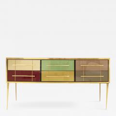 Mid Century Modern Solid Wood and Colored Glass Italian Sideboard - 2561559