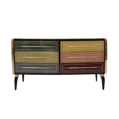 Mid Century Modern Solid Wood and Colored Glass Italian Sideboard - 2989739