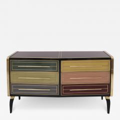 Mid Century Modern Solid Wood and Colored Glass Italian Sideboard - 2991227