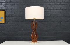 Mid Century Modern Spiral Sculpted Wood Table Lamp - 4643573