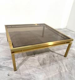 Mid Century Modern Square Brass Smoked Glass Coffee Table 1970s - 4308478