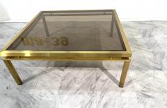 Mid Century Modern Square Brass Smoked Glass Coffee Table 1970s - 4308479
