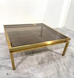 Mid Century Modern Square Brass Smoked Glass Coffee Table 1970s - 4308481