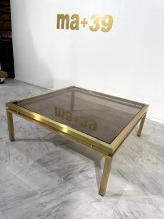 Mid Century Modern Square Brass Smoked Glass Coffee Table 1970s - 4308485