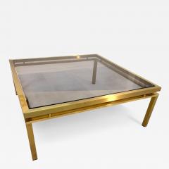 Mid Century Modern Square Brass Smoked Glass Coffee Table 1970s - 4310151